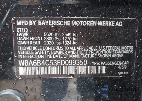 2014 BMW 650I Gran Coupe xDrive from USA, damaged, VIN WBA6B4C53ED099350